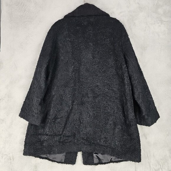 Eileen Fisher Suri Alpaca Wool Coat Womens Size 1X Black Shearling Snap Collar - Picture 6 of 8